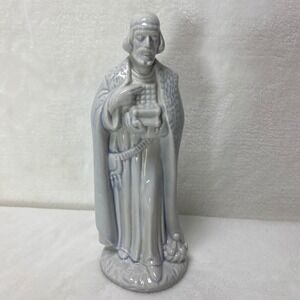 VTG '76 Holland Mold Ceramic Shepherd Bearing Gift Blue Glaze Nativity Christmas